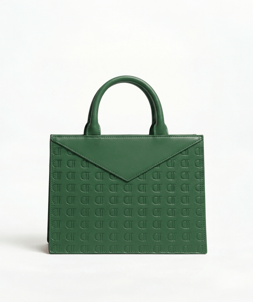 Vert 1975 Green Leather Envelope Bag front view on a white background