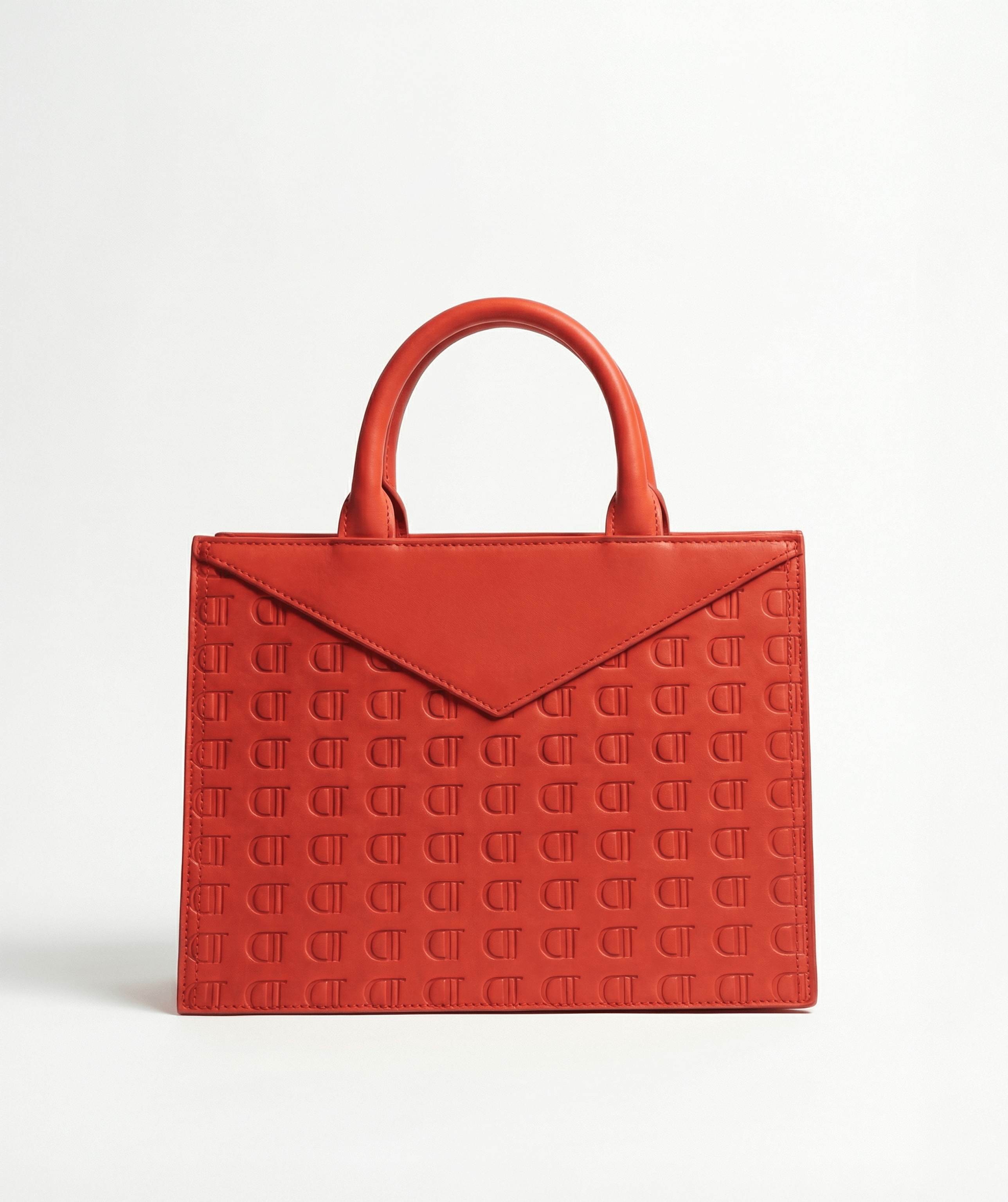Rouge 1975 Red Leather Envelope Bag front view with embossed Diamotims logo on white background